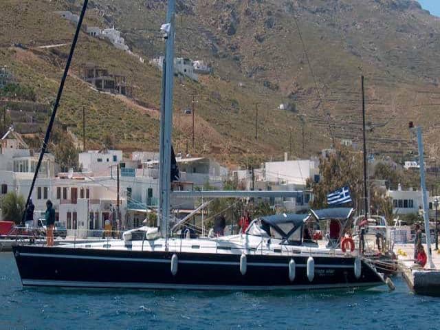 Ocean Star 56.1 on the dock while sailing boat holidays in Greece! (Sofia III real photo)